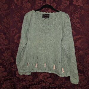 Pure Handknit Dangle Stone Fish Sweater 100% Cotton Size M/L